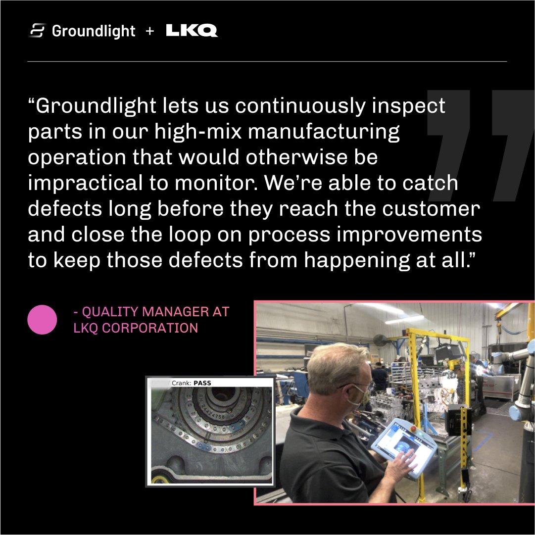 GroundlightAI's tweet photo. An example of how AI can actually solve real business problems.

Prominent automotive parts provider and Fortune 500 company, LKQ, leverages Groundlight AI to save thousands in rework costs. 

Read the Case Study here: https://t.co/gy0vd67Lwi https://t.co/D8uH00xggw