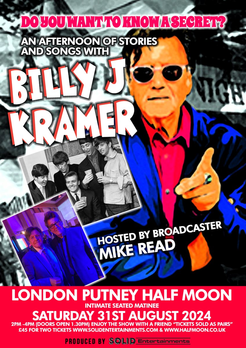 JUST ANNOUNCED!!  TWO TICKETS FOR £45 - That's Just £22.50 per Ticket!
31st August 14:00 - 16:00 Half Moon Putney

Come With A Friend