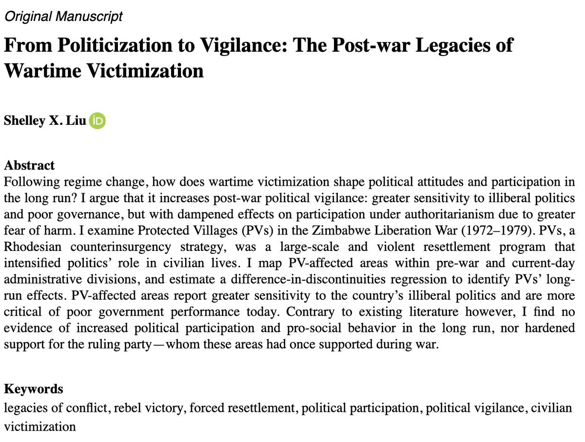 Super excited to see this paper in print @ Journal of Conflict Resolution! Hugest thanks to <a href="/UNUWIDER/">UNU-WIDER</a> <a href="/apvjustino/">Patricia Justino</a> for supporting this project 🙂 Full paper avail here: journals.sagepub.com/eprint/UQMH2WX…