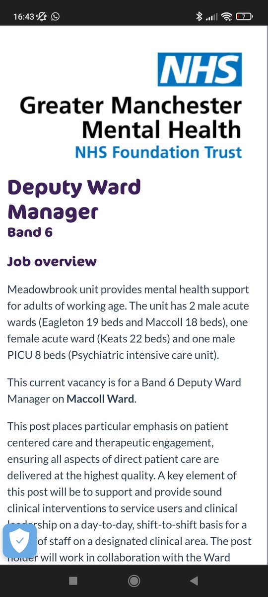 2x Band 6 deputy ward manager posts available at Meadowbrook in Salford. Happy to discuss which ward and flexible working. If you want support with the next step in your career, please apply to join our compassionate and innovative teams! 

#TakeALookAtMeadowbrook

<a href="/GMMH_NHS/">Greater Manchester Mental Health</a>