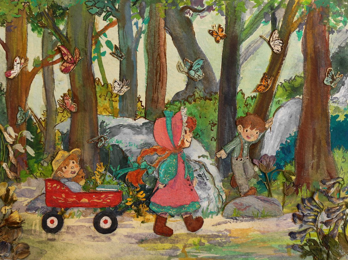 gingerpink11's tweet photo. With the butterflies #watercolor #watercolorpainting #gouache #landscape #art  #butterflies #vintage #vintageart #vintagestyle #flowerpress #flowerpressing https://t.co/9mYXqvxDbh