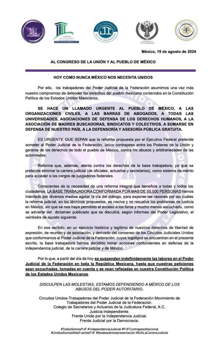 Mi solidaridad y empatía con las y los trabajadores del #PoderJudicial en el ejercicio de su derecho a manifestarse en el #ParoDelPoderJudicial 
#FelizMartes!!