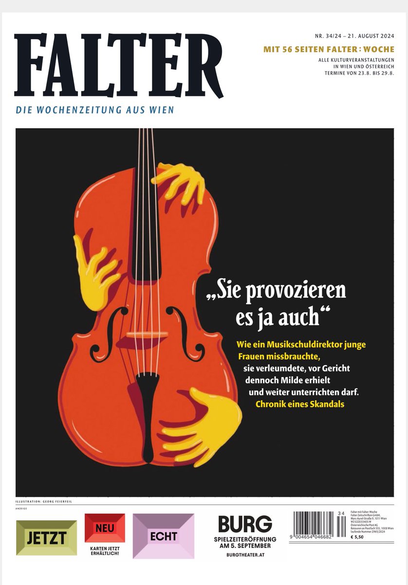 Florian Klenk (@florianklenk) on Twitter photo Der neue Falter ist da
Falter.at/falter
Mit einer erschĂŒtternden Recherche von <a href="/LinaPaulitsch/">Lina Paulitsch</a> zu einem Musikschullehrer der mehrer MĂ€dchen in Instrumentenkammerln oder zuhause sexuell ausbeutete und dank milder Strafe weiter unterrichten darf. Der neue Falter ist da
Falter.at/falter
Mit einer erschĂŒtternden Recherche von <a href="/LinaPaulitsch/">Lina Paulitsch</a> zu einem Musikschullehrer der mehrer MĂ€dchen in Instrumentenkammerln oder zuhause sexuell ausbeutete und dank milder Strafe weiter unterrichten darf.