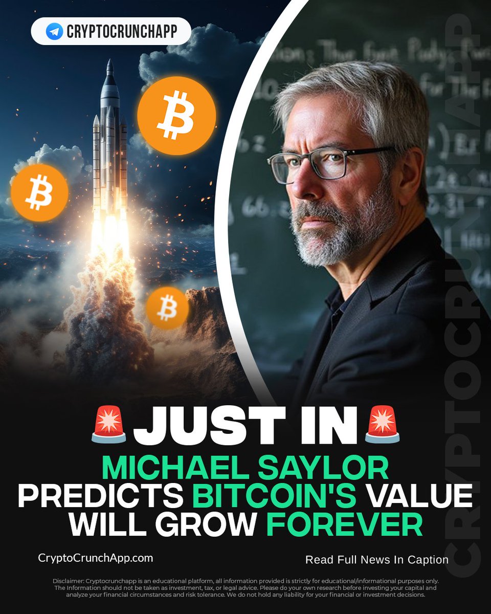 CryptoCrunchApp's tweet photo. 🚨LATEST: Michael Saylor, co-founder of MicroStrategy, says #Bitcoin is going up forever by his calculations.📈🚀 https://t.co/RpJ4Nrv3Xb
