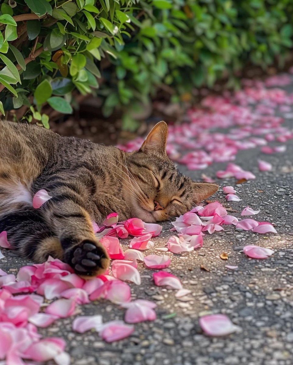 artindetails's tweet photo. cat covered in pink petals https://t.co/QboZi2ZJp7