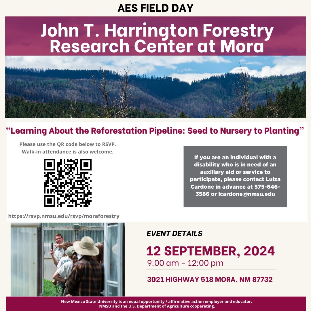 Join us on September 12th at 9:00 am for the John T. Harrington Forestry Research Center at Mora Field Day. This event will focus on the operational side of reforestation to understand the pipeline. The research will showcase the connection between operations and research.