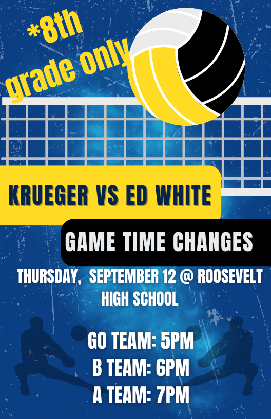 KMSLadyFalcons1's tweet photo. Game TIME change, 8th grade only! Normally our games are at 4:30(GO), 5:30(B), and 6:30 (A). Please see changes to the Krueger vs Ed White game at Roosevelt High School https://t.co/60zmAiFre0
