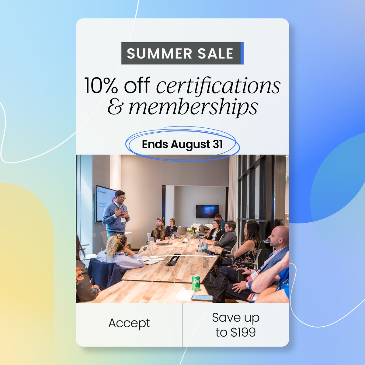 The summer sale ends August 31. ☀️⌛

Our suggestion? Pro+ membership.

Containing our entire suit of certifications, 60+ templates and frameworks, complimentary in-person summit tickets, and more.

Use code SUMMER2024 at checkout.

eu1.hubs.ly/H0bRsXz0