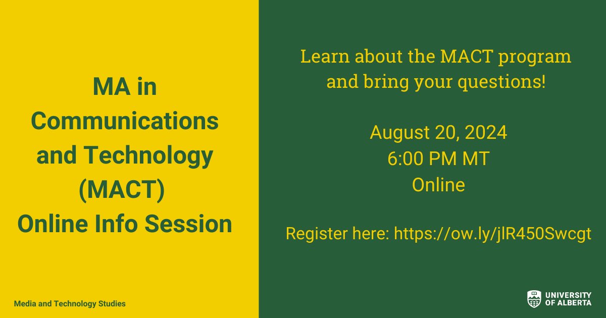 Join us today for an online MACT information session at 6:00 PM MT. During the session you will learn more about the program and have the opportunity to ask questions. We hope to see you there! 

Register here: ow.ly/jlR450Swcgt