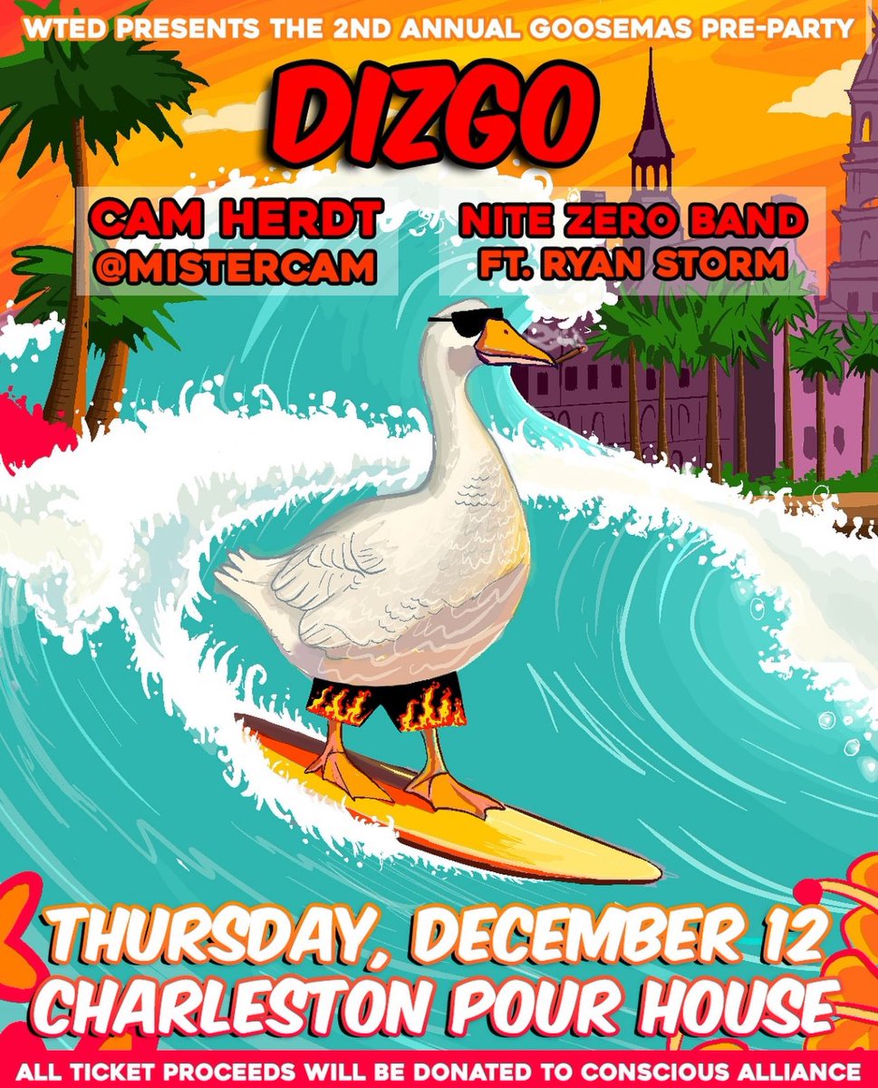 PUMPED to announce that The Nite Zero band is reprising our role playing the night b4 Goosemas on Dec. 12 at the legendary <a href="/CHSPourHouse/">CharlestonPourHouse</a>! 

We will be joined by <a href="/camherdt/">Cam</a> again AND <a href="/DizgoBand/">DIZGO 🪩</a>!

We are once again raising money for <a href="/ArtThatFeeds/">Conscious Alliance</a>. 

Stay tuned for ticket details!
