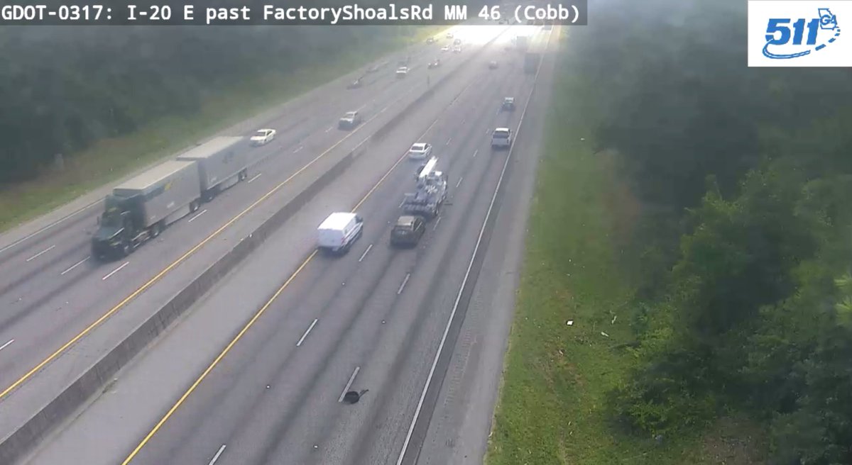 511Georgia's tweet image. COBB CO.- Far right lane blocked on I-20 E before Riverside Pkwy(mm 46.6) due to roadway debris.

Use caution | Est. clear time: 12:15 pm #CobbCounty #ATLtraffic #Mableton 

Updates: 511ga.org/EventDetails/I…