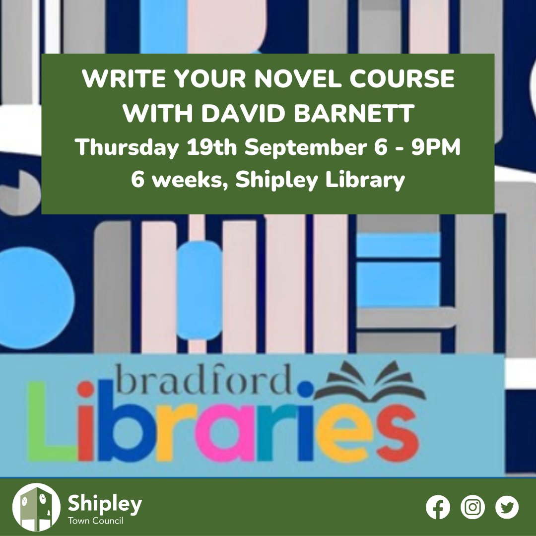 ShipleyTC's tweet photo. Brilliant opportunity for any budding writers to take part in this rare course with such an established experienced writer. Reserve your place: https://t.co/P2Imqc3IWP or email: Library.Events@bradford.gov.uk
£65 for library members or £85 for non-library members.
#ShipleyEvents https://t.co/fMP32Gwn0W