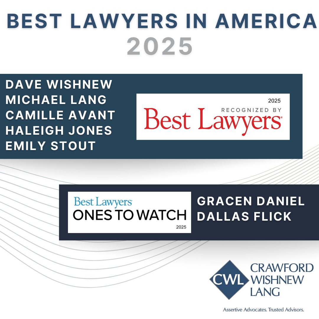 CWL_law's tweet photo. The 2025 @BestLawyers in America list is out. Congrats to CWL's Michael Lang, Emily Stout, Camille Avant, Haleigh Jones &amp; @DaveWishnew w 'Best Lawyers in America' honors, and to Gracen Daniel &amp; Dallas Flick in 'Ones to Watch.' So proud as we strive to be the best for our clients! https://t.co/Sn3nly4lU5