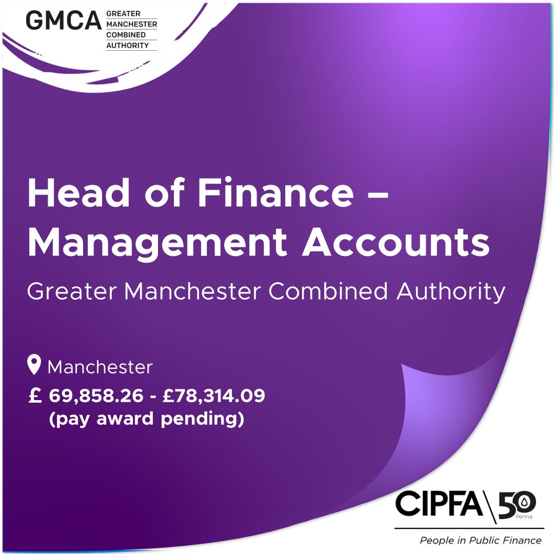 With bold plans for a fairer, greener, and more prosperous future, join <a href="/greatermcr/">Greater Manchester Combined Authority</a>, as Head of #Finance – Management Accounts.

Inspired by the challenge, you’ll work to provide efficient services to their 2.8 mill residents. Learn more >> sourcing.penna.com/clients/greate…
<a href="/CIPFA/">@CIPFA</a>