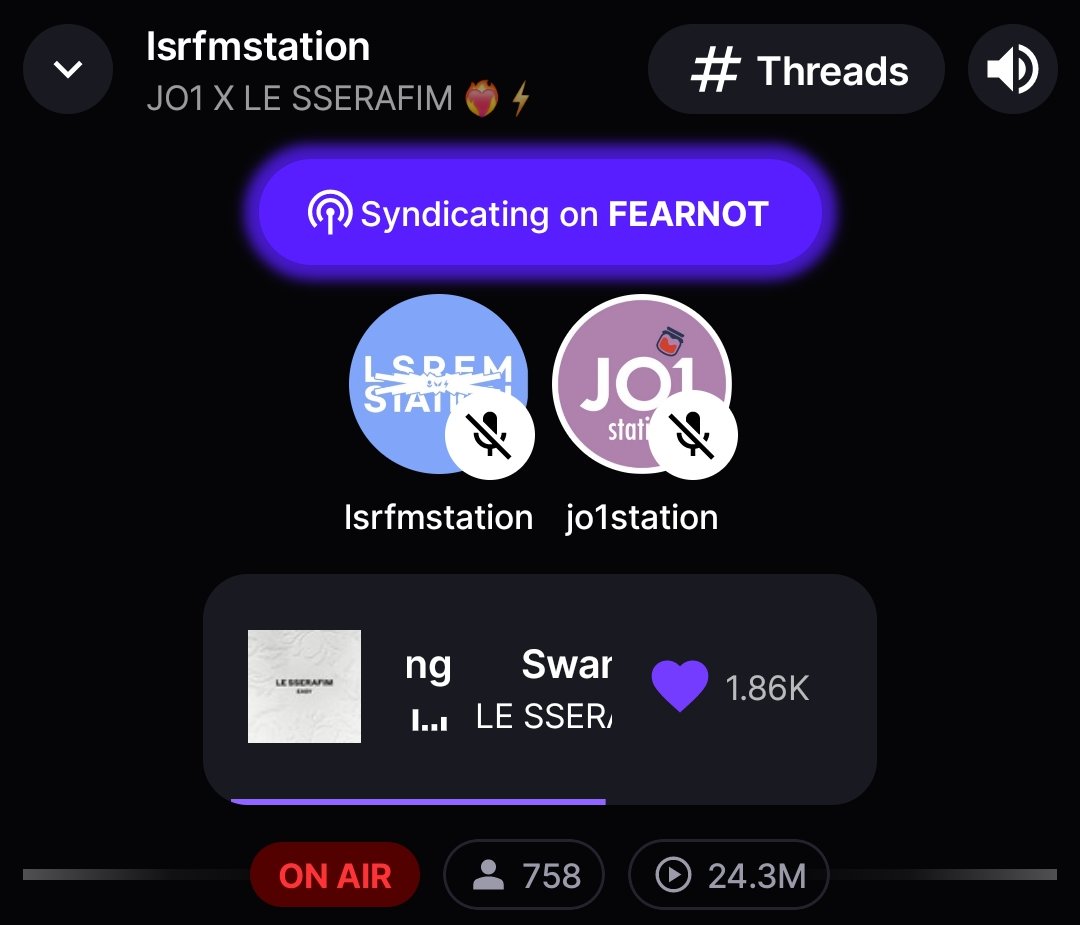 สตรีมคอลแลปเริ่มแล้ว!

🎧:stationhead.com/lsrfmstation

#JO1xLE_SSERAFIM