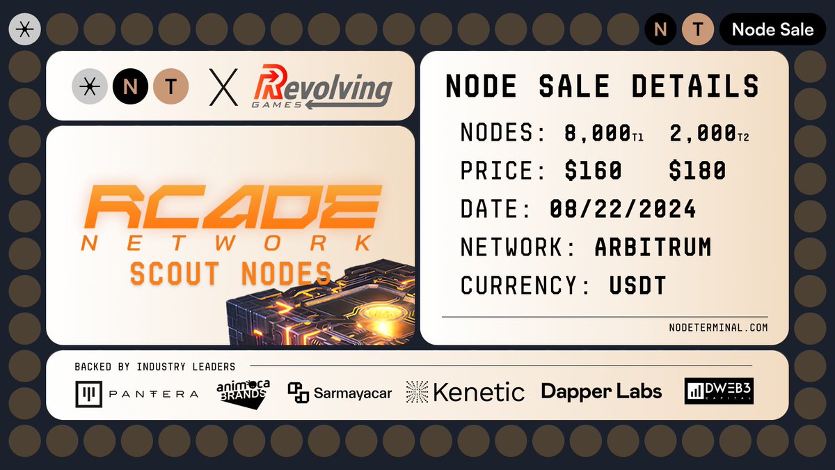 The Revolving Games Node Sale is Coming! 🎉
We're excited to announce that 10,000 Scout Nodes will be available through the upcoming sale on NodeTerminal, offering you an exclusive opportunity to be part of the decentralized gaming revolution with <a href="/Revolving_Games/">Revolving Games</a> &amp;