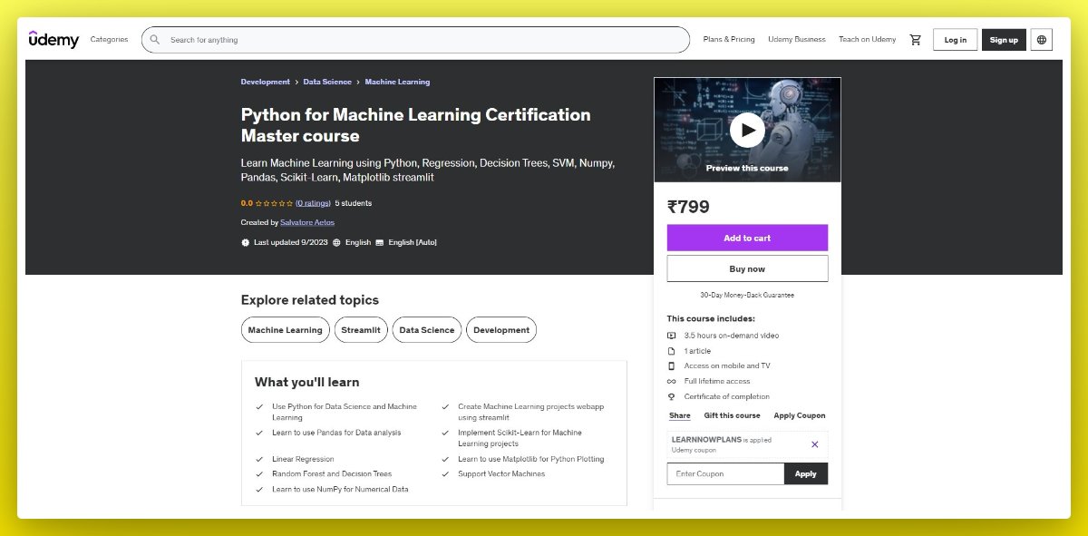 codewithimanshu's tweet image. Python For Machine Learning Project Based Master Course 🎭

Free Give Away 🤩

This course Includes: -
• Use Python for Data Science and Machine Learning
• Create Machine Learning projects web app using streamlit
• Learn to use Pandas for Data analysis
• Implement…