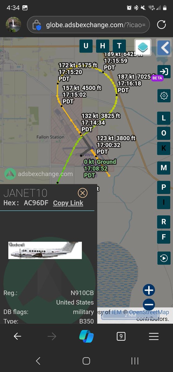 norb420's tweet photo. #AC96DF as #JANET10 From yesterday. You do see many Janet flight to NAS Fallon. From Vegas to Fallon, 1 and 45ish minutes on the ground and then on to Groom/Area 51 on the ground there for 5ish hours. Return to NAS Fallon with 15ish minutes on the ground. Interesting to say the least🤔.