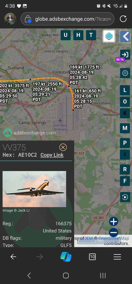 norb420's tweet photo. #AE10C2 as #VV375 Came from Andrews AFB KADW and landed at 10:05am local at NAS Fallon. #AC96DF as #JANET10 departed NAS Fallon for Groom/Area51 at 10:29am local. VIP visit to check out the new toys😎😶‍🌫️. https://t.co/dqoe0iQxng