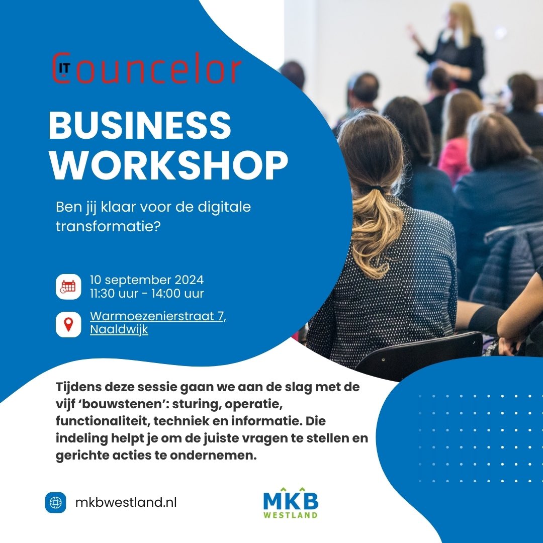 Na de workshop heb je een duidelijker beeld van hoe business en IT elkaar versterken. Door beter te begrijpen hoe jouw collega's in dit werkveld denken, kun je makkelijker samenwerken en wordt digitale transformatie een stuk overzichtelijker. mkbwestland.nl/event/business…