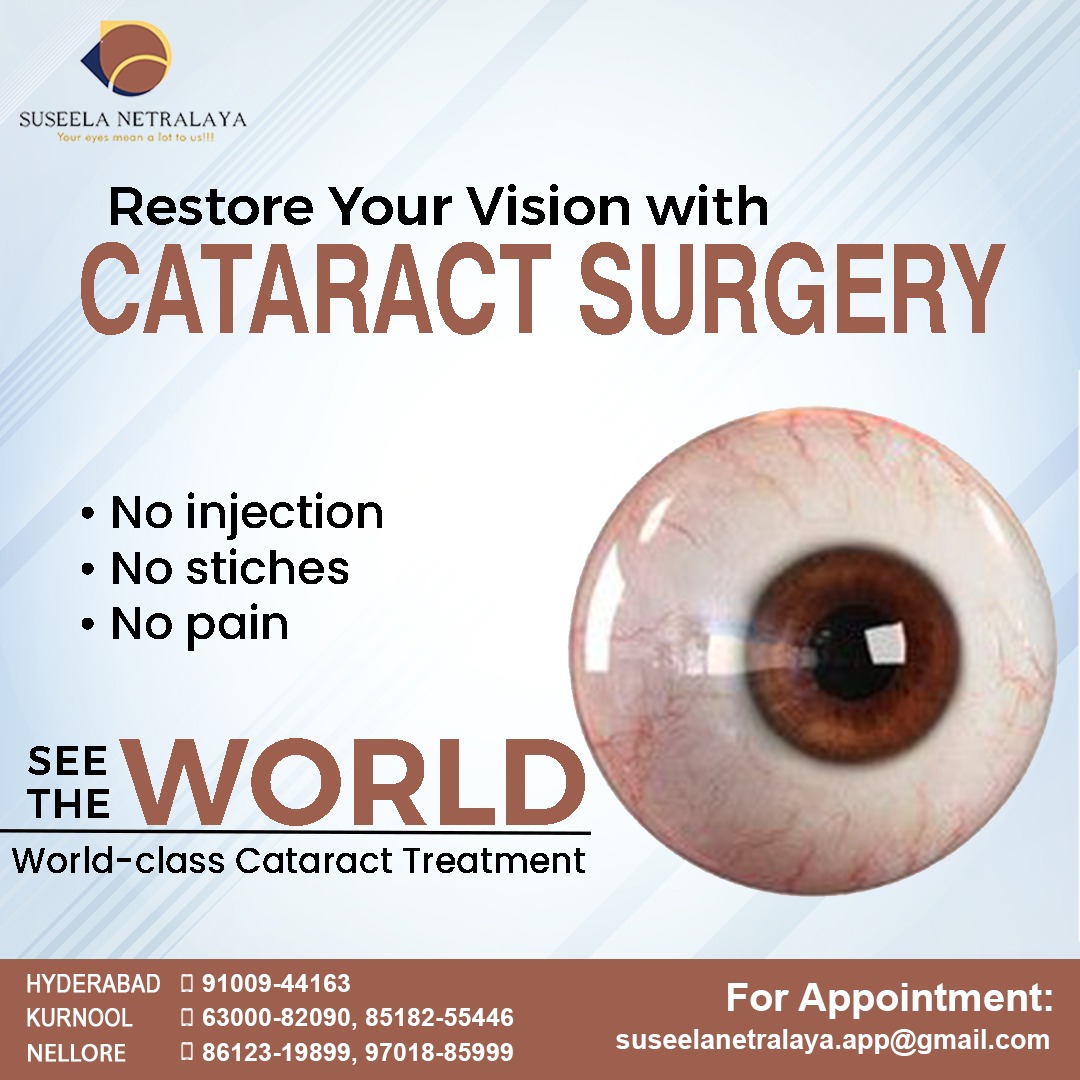 SuseelaNetrala1's tweet photo. No pain, no stitches, just crystal-clear vision. Step into a brighter future with Suseela Netralaya's painless and stitch-free cataract surgery. Book your appointment now! 👁
#SuseelaNetralaya #EyeExperts #EyeHospital #CataractAwareness #BetterVision #CataractSolution #Eyecare https://t.co/mgH7NUJtfQ