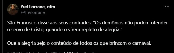 AdoremosAltar's tweet photo. São Francisco mandava pular carnaval?

Frei Gilson está no caminho certo https://t.co/eMcBhdWeNM