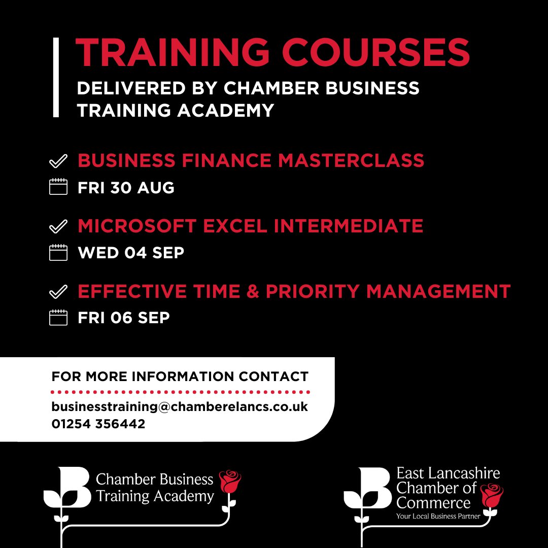 elancschamber's tweet image. Upcoming Chamber Business Training

We’re proud to be the largest Business Training Chamber in the UK! 🌟 Get ready for our upcoming expert-led sessions:

Find all our Courses here 👇
my.chamberelancs.co.uk/training.html

#BusinessTraining #ChamberEvents #ExcelCourse #TimeManagement