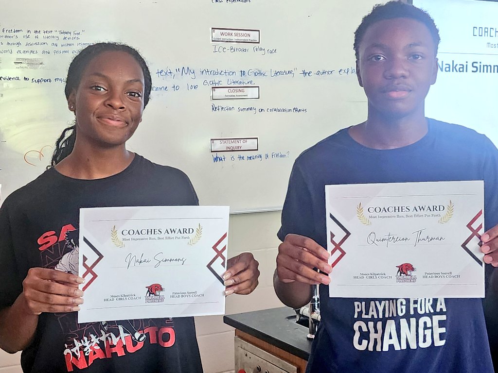 coachsorrell's tweet photo. Shout out to our Cross Country Runners of the week! (Simone Whitfield and Cam Chambliss)...and our Coaches Award winners! (Nakai and Quinterion Thurman) The Trail is on fire! π₯
#RunDMT
#FollowTheTrail
#HypeMeUp https://t.co/7jqFWdgtvL