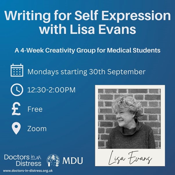 Our writing groups are back!  

For 4 weeks from the 30th September, Lisa will be running our writing for self expression sessions for medical students.  

You don’t need to be an experienced writer to attend. Grab a pen and paper and sign up to our groups. There are only 20