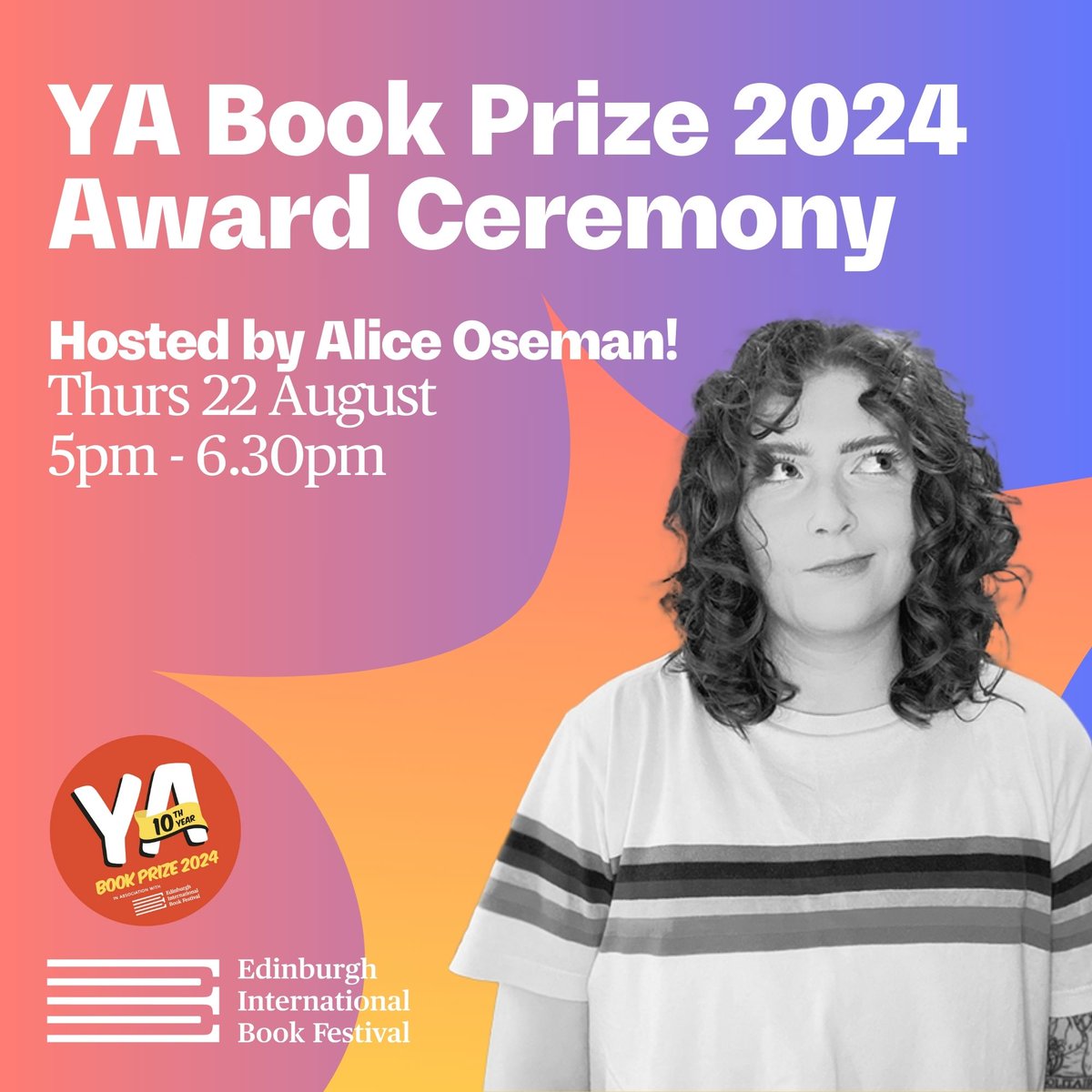 We are thrilled to announce that this year's #YABookPrize winner's ceremony at <a href="/edbookfest/">Edinburgh International Book Festival</a> will be hosted by Alice Oseman!

Find out more about the event 👉 edbookfest.co.uk/the-festival/w…