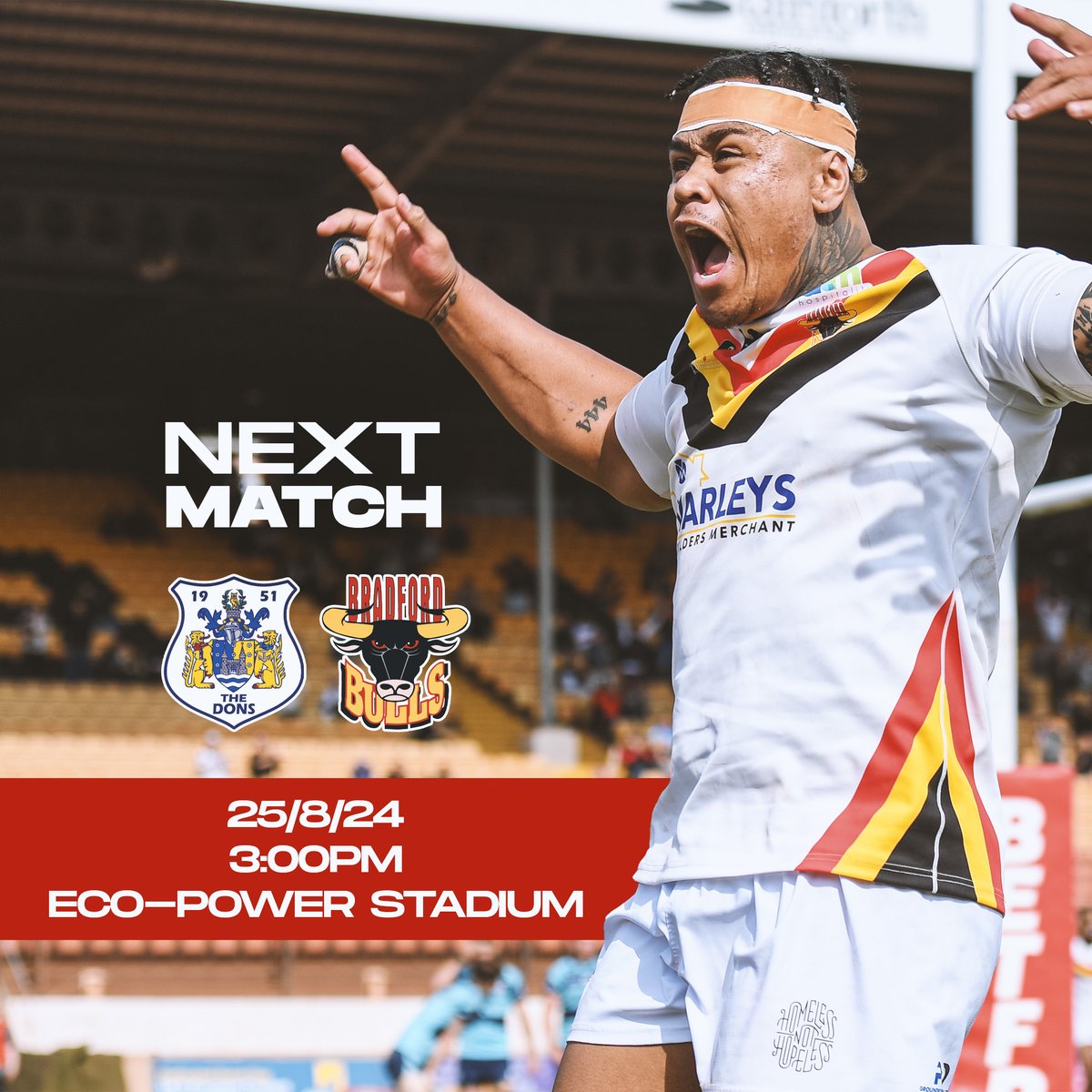 OfficialBullsRL's tweet photo. π£οΈ | Back on the road this Sunday - with a trip to the Eco-Power to tackle Doncaster...
ποΈ | Ticket details will be communicated in due course.
#BullsOnTour https://t.co/ih1IPOPJ4Q