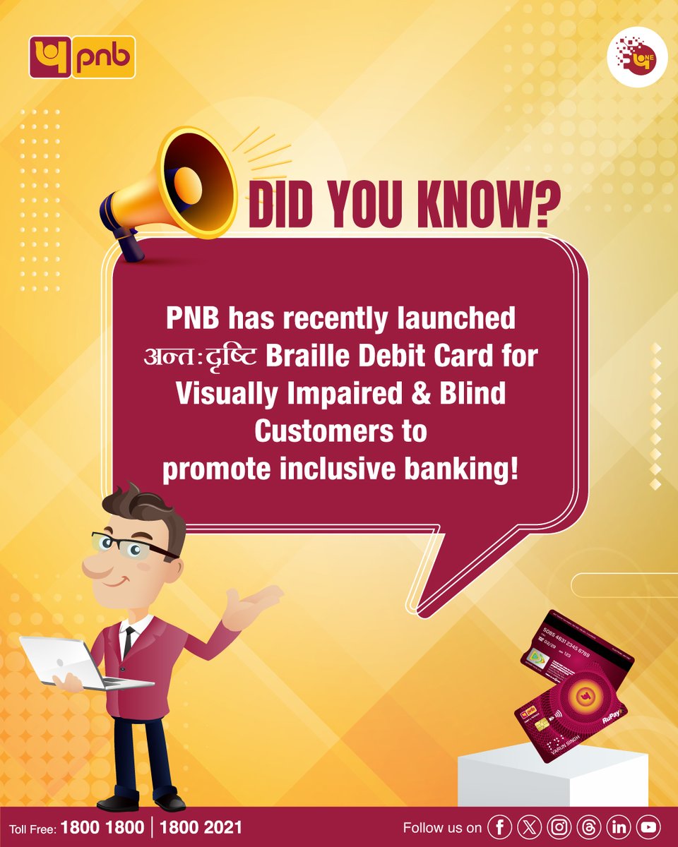 pnbindia's tweet image. Banking services made easier &amp;amp; inclusive with PNB Antah Drishti Debit Card.

Visit pnbindia.in/card-index.html for more info.

#debitcard #visuallyimpaired #Newlaunch #DigitalTransformation #PNB