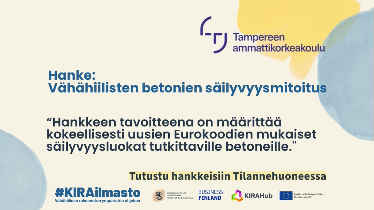 💚 #KIRAilmasto esittelyssä nyt @yministerion  rahoituksen saanut Tampereen Korkeakoulusäätiö sr toteuttama "Vähähiilisten betonien säilyvyysmitoitus"-hanke. 

👉 klikkaa itsesi Tilannehuoneeseen: kiratilanne.impact.page/kiratilanne/Ho…