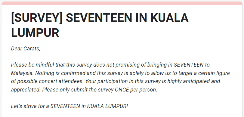 17CARAT_MY's tweet photo. Hi lovely MYCarats💎💖!

You guys reaaaaaaallly want #SEVENTEENinKL to happen right???? 

Now we need your help‼
Complete this survey to show people that our fanbase in Malaysia are strongg💎💖

Fill in this form now MYCarats!! 💎💖
https://t.co/x8O0fku1Pw https://t.co/rnlyFXe86C