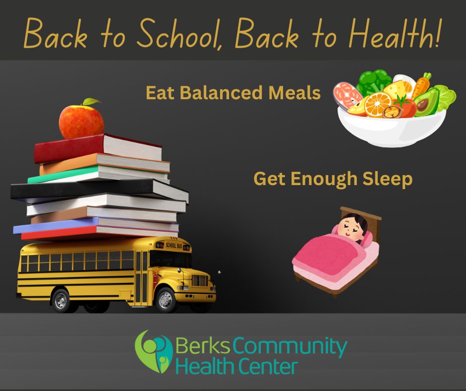 📚🎒 Back to School, Back to Health! 

Here are two tips to help start the year strong:

🍎 Eat Balanced Meals: Fuel your day with nutritious meals packed with fruits, veggies, and whole grains. 

😴 Get Enough Sleep: A good night’s sleep helps with concentration and mood.