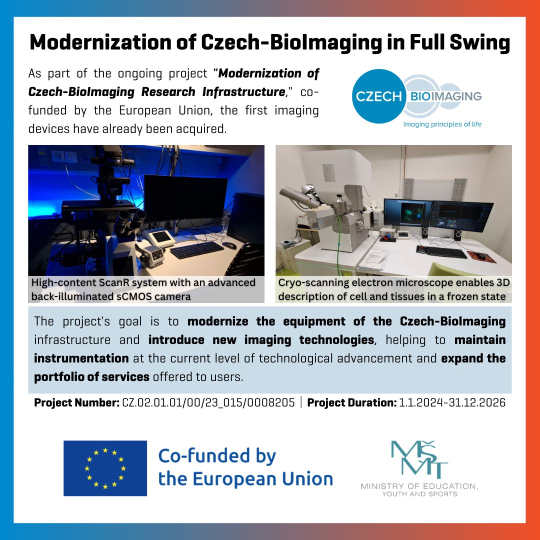 imgprague's tweet photo. Modernization of Czech-BioImaging Research Infrastructure🔬
✅modernization of equipment
✅introduction of new technologies
✅expanding portfolio of services
#CzechBioimaging @EuroBioImaging @msmtcr https://t.co/6PTNJjn4wL