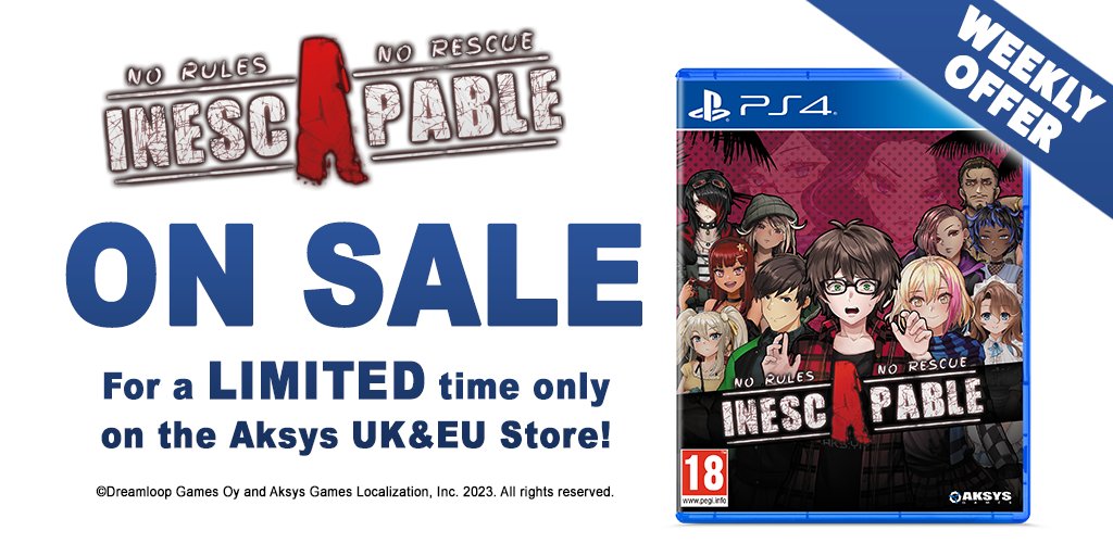 aksyseustore's tweet photo. 📣 AKSYS WEEKLY OFFER!

#Inescapable: No Rules, No Rescue for PS4 is ON SALE NOW on the Aksys UK/EU Online Stores!

Can you survive on an island with no rules and no way to escape?

Ends 01/09/24

➡️Buy now: (https://t.co/tZ4z4GWXBI) https://t.co/bCNoNjjX5r