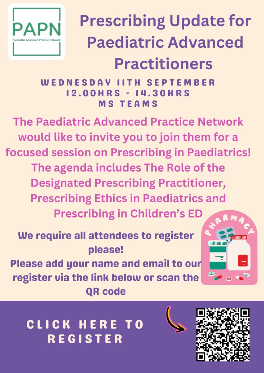 Paeds prescribing update- 12:00-14:30 11th September. Some great sessions planned. Please register for the session. Free to attend