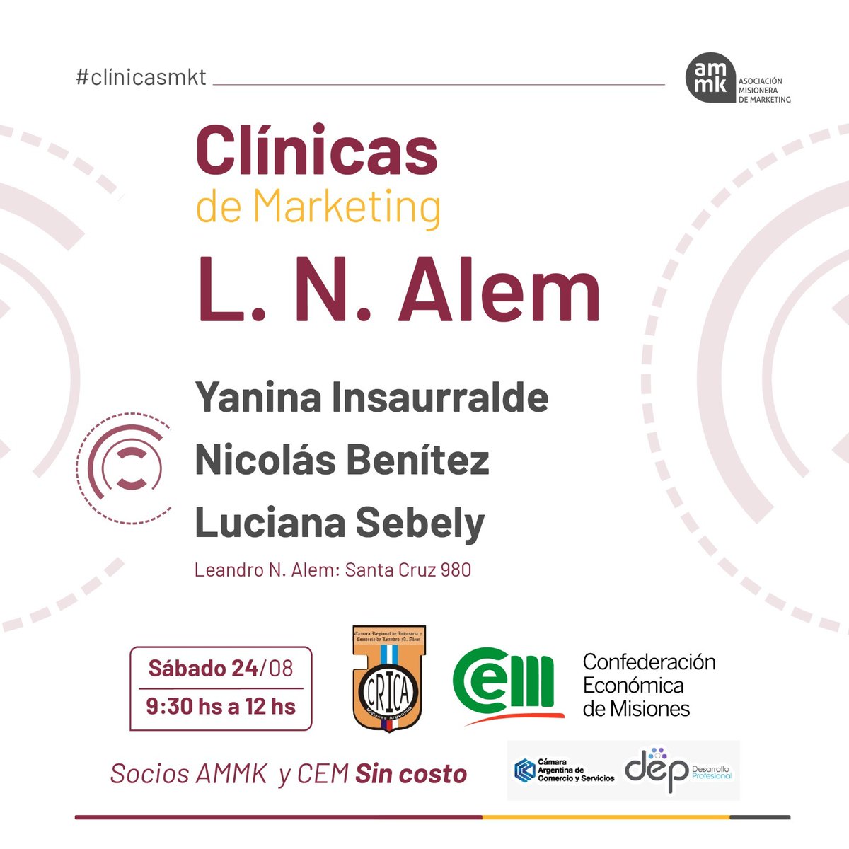 CEMISIONES's tweet photo. 📣Llegan las #ClinicasdeMarketing a Oberá, Alem y San Javier!

👨‍💻🧑‍💻La @ammkoficial junto a la CEM y las cámaras de comercio lanzan el ciclo de clínicas que tendrá como objetivo acercar el marketing a la sociedad y ofrecer herramientas
 
🔶Info completa: https://t.co/8RUBM6h25S https://t.co/IHsKvAielo