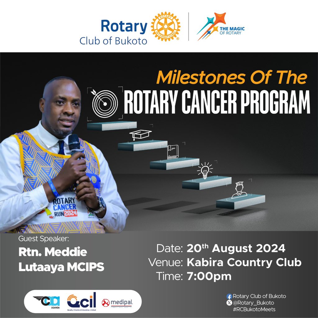 Rotary_Bukoto's tweet photo. As we gear up for the @UgRotaryCancerP, this evening we host Rtn. Meddie Lutaaya take us through the #RotaryCancer milestones. @rotaryd9213 @RACBukoto #RotaryCancerRun24 #RCBukotoMeets https://t.co/eyiXen3oG0