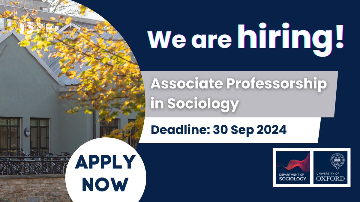 Sociology at Oxford (@sociologyoxford) on Twitter photo đź’ˇ JOB ALERT! đź’ˇ
We're looking for a new Associate Professor in Sociology, in association with <a href="/NuffieldCollege/">Nuffield College</a>!
Find out more ➡️ sociology.ox.ac.uk/article/associ… 💡 JOB ALERT! 💡
We're looking for a new Associate Professor in Sociology, in association with <a href="/NuffieldCollege/">Nuffield College</a>!
Find out more ➡️ sociology.ox.ac.uk/article/associ…