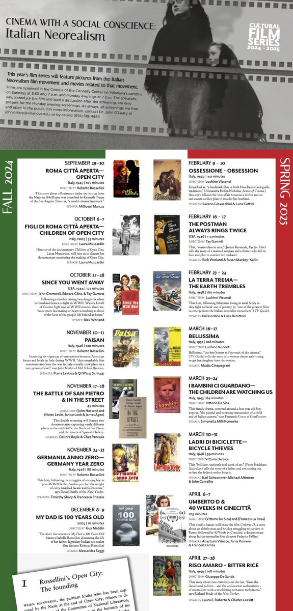 The brochure for the "Cinema with a Social Conscience: Italian Neorealism" film festival is here! The festival is free and open to the public!