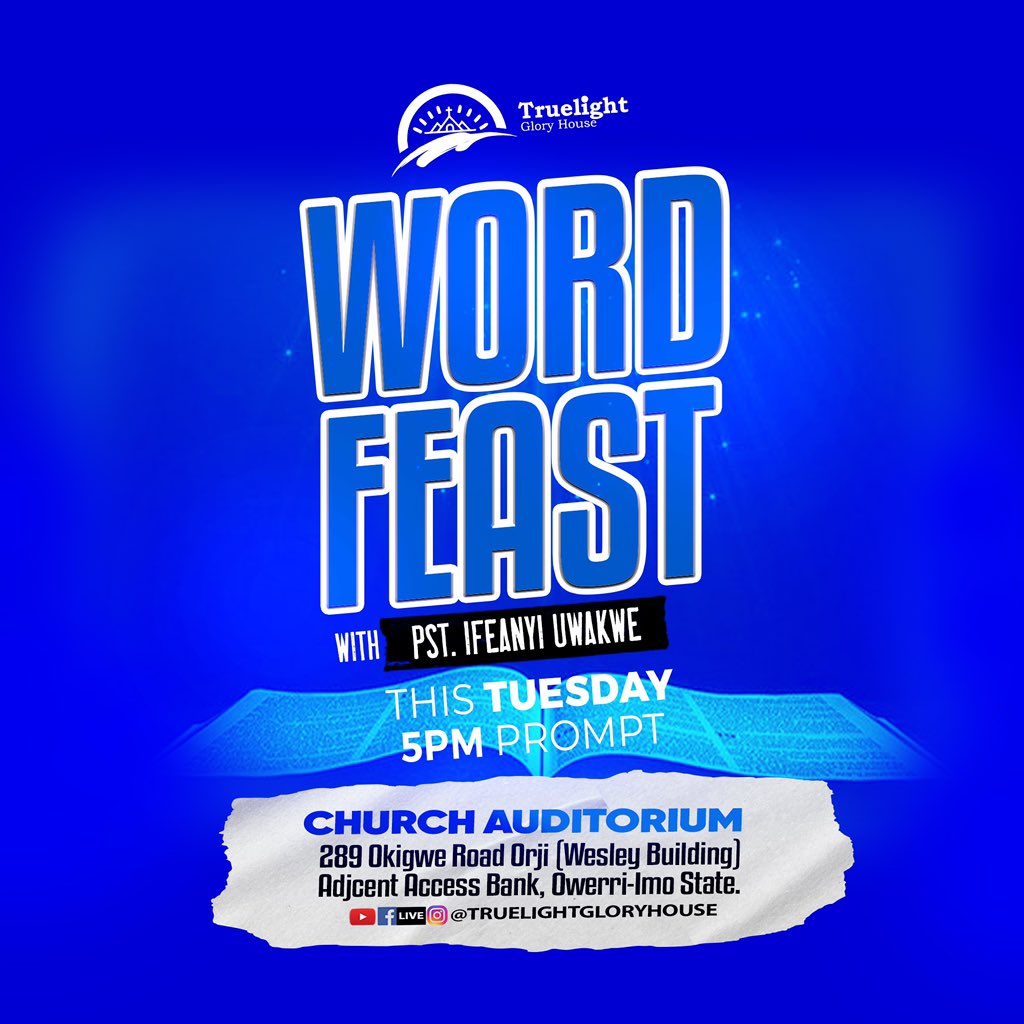 tlghofficial's tweet photo. It’s that time of the week again 🎉🥳
Here’s your special invite to Word Feast Service this evening, by 5PM
Don’t forget to come along with someone 🤗
.
.
.
#WordFeastService #BibleStudy #TruelightGloryHouse #TLMEDIA https://t.co/oOqv1uJRDy