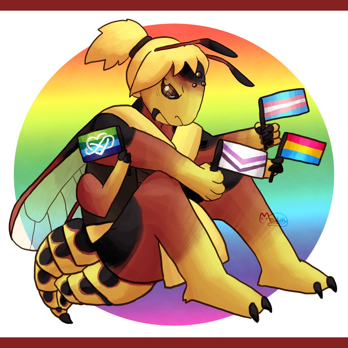 thecatscache's tweet photo. DeviantArt link / cardd / com info in bio! This was a Patreon reward from back in June! Happy belated Pride! #fantasyart #fantasyartwork #paralogos #worldoflingua #arpg #lingua #lorekeeper #oc #personalcharacter #closedspecies #whiffling https://t.co/g2NEbsV30P