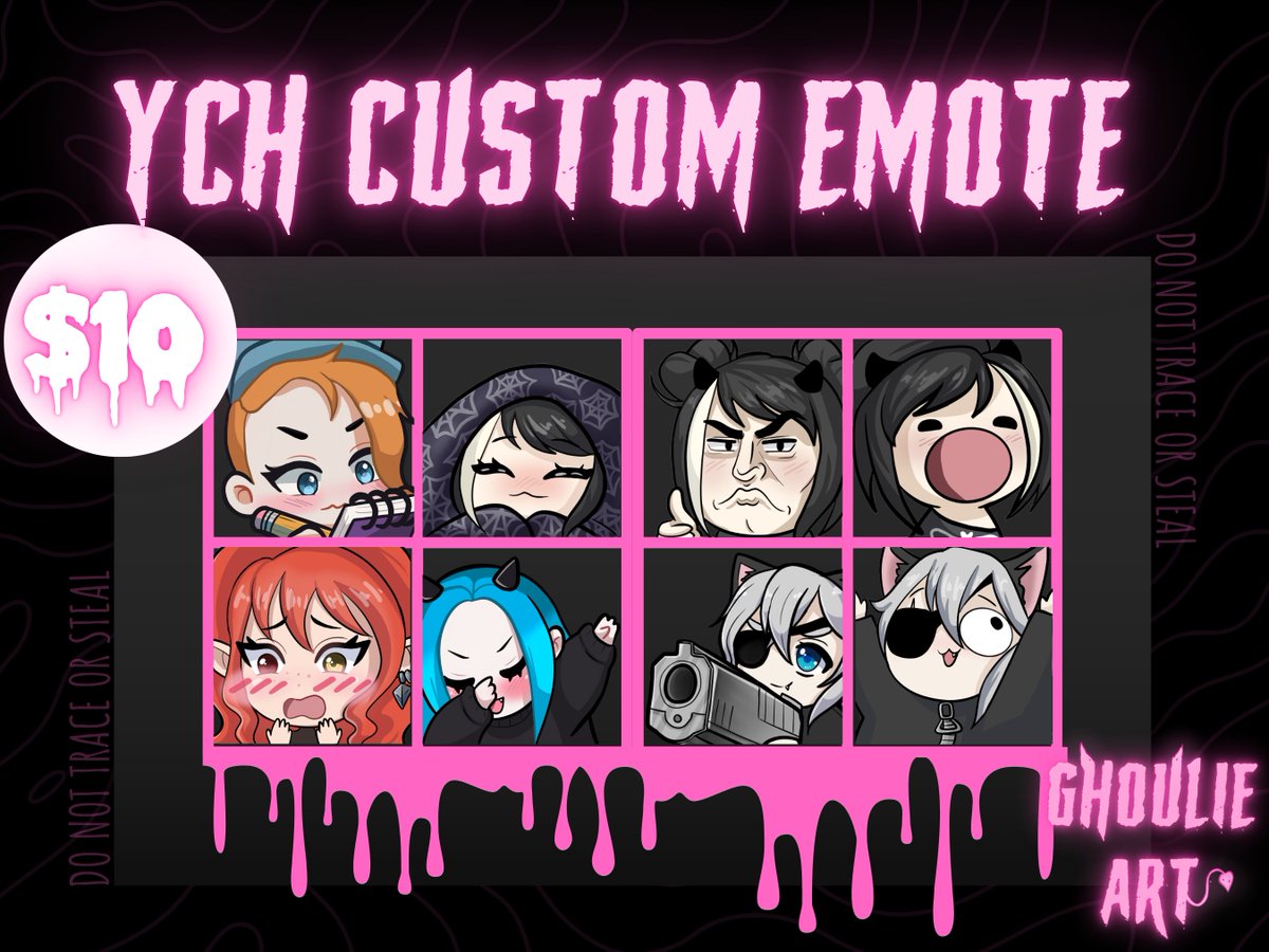 ghoulotic's tweet photo. Still offering comissions for #emotes ! This will help me with my move next month! Please like and share around! https://t.co/FQrCpX4QwR #art #twitchart #emoteart #comssionsopen #digitalart #discord #freelanceart #customart https://t.co/B0TZKrI9C1