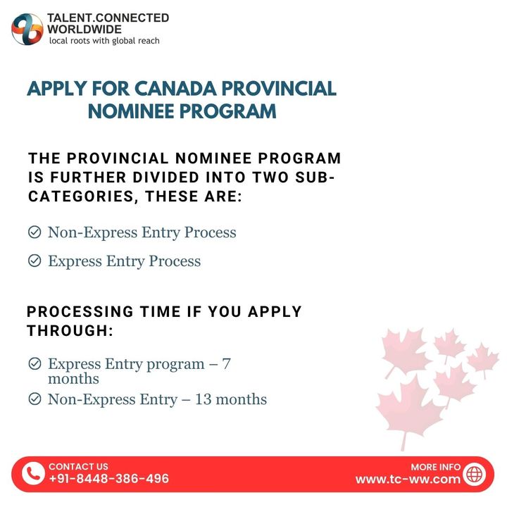 TalCoWW's tweet image. Ready to make your dream of moving to Canada a reality? 🇨🇦✨ Apply for the Canada Provincial Nominee Program now! Whether you choose the Non-Express Entry or Express Entry process, we&apos;ve got you covered. 

#tcww #CanadaPNP #ProvincialNomineeProgram #MoveToCanada
