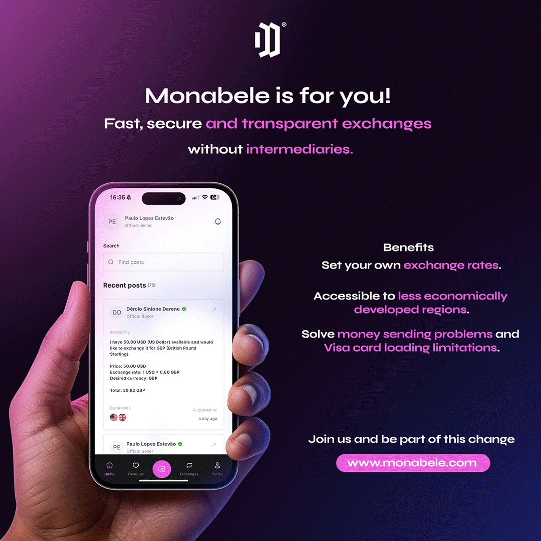 linkedmonabele's tweet image. At Monabele we make it easy to buy and sell currencies quickly, safely and transparently, without bureaucracy or the interaction of intermediaries.

Monabele is about People, Currencies and Opportunities.

#monabele #fx #currency #buyer #sale