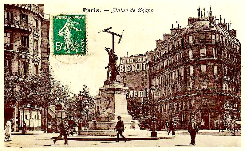 Passage par un des télégraphes de #claudeChappe. 
Sa statue à l’angle du boulevard St Germain et de la Rue du Bac,  avec son #semaphore manque cruellement!#telegraphechappe #Telecommunication #1793