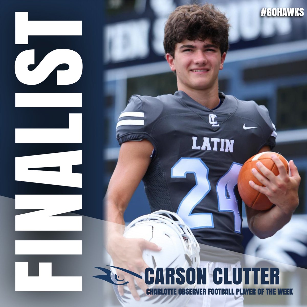 CLS_Hawks's tweet image. Not one, but two @charlottepreps football Player of the Week Finalists! Carson had 11 carries for 120 yds and 3 TDs, and Troy completed 19 of 24 passes for 270 yds and 2 TDs in the Hawks 52-20 win over Ravenscroft 🏈 Vote for them here: tinyurl.com/2vcr59bn
@FootballLatin