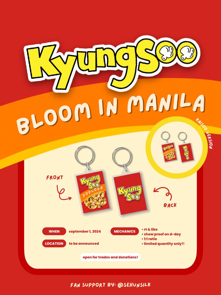 sehunsilk's tweet photo. ༘˚⋆𐙚｡ Doh Kyungsoo: Bloom in Manila ⋆𖦹.✧˚
           — fan support by @sehunsilk —

                  🍿 Popcorn Keychain 🍿

➳ see pubmat for more details
➳ open for trades &amp; donations 
➳ dm niyo lang po me!

#BLOOMinManila https://t.co/l5GYP1toIj